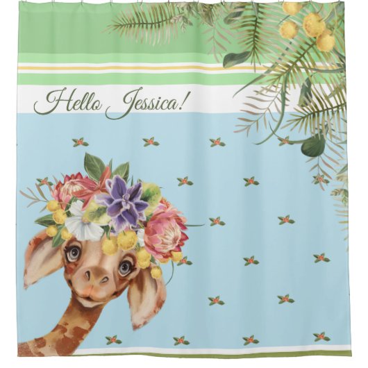Kinder badkamer Kute giraffe floral custom Douchegordijn (Voorkant)