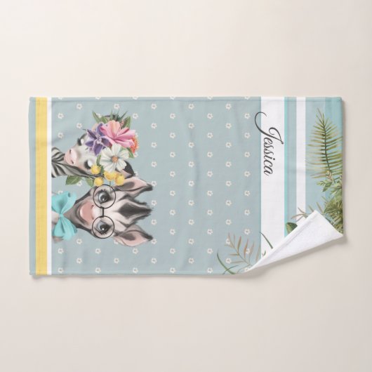 Kinder badkamer Stomme zebras houdt van bloemblauw Handdoek (Handdoek)