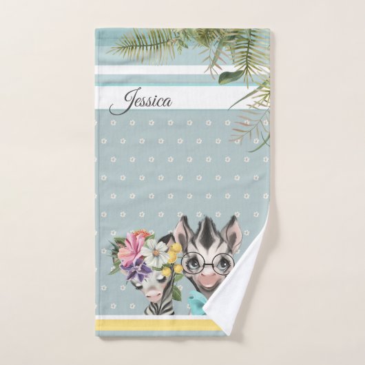 Kinder badkamer Stomme zebras houdt van bloemblauw Handdoek (Handdoek)