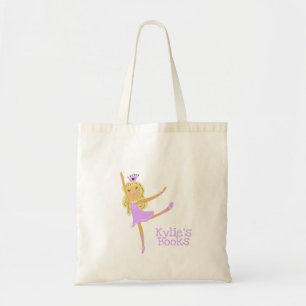 Kinder Ballerina Paars Pink Library Book Canvas ta Tote Bag