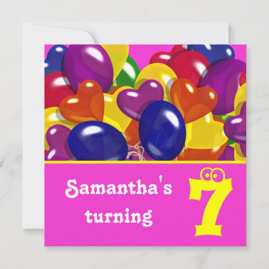 Kinder ballonnen "hot roze" "any age age" kaart (Voorkant)