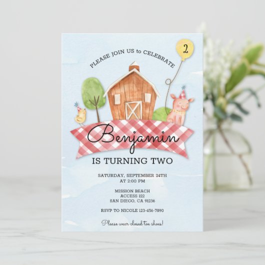 Kinder Barnyard Verjaardag Uitnodiging (Staand voorkant)
