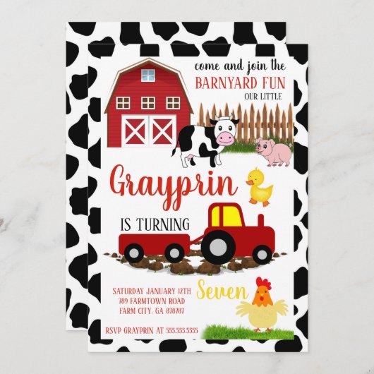 Kinder Barnyard verjaardagsuitnodiging voor jongen Kaart (Voorkant / Achterkant)