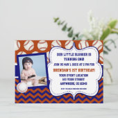 Kinder Baseball Photo Birthday Uitnodiging (Staand voorkant)