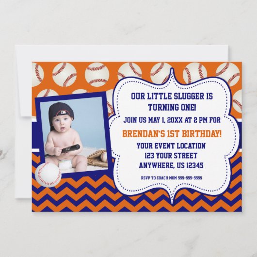Kinder Baseball Photo Birthday Uitnodiging (Voorkant)