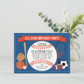 Kinder Baseball Sports verjaardagsfeest uitnodigin Kaart (Staand voorkant)