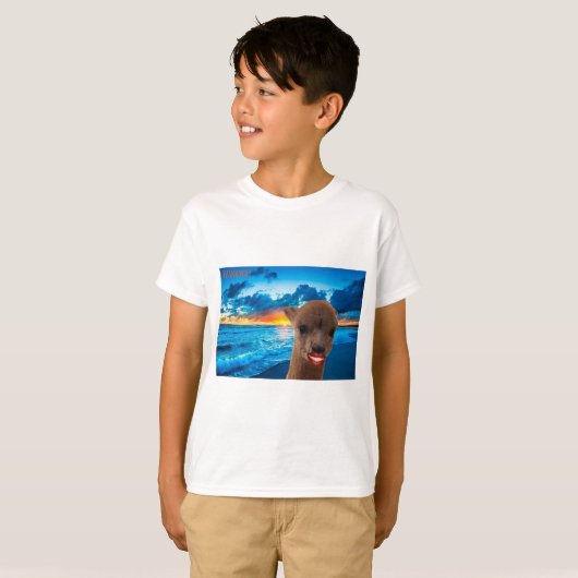 kinder basis t-shirt Alpaca op het strand Dank u (Voorkant volledig)