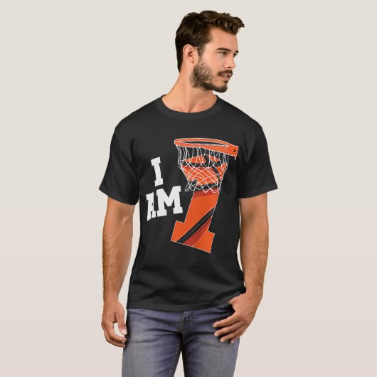 Kinder Basketbal 1e Verjaardag Jongen Een Jaar Oud T-shirt (Voorkant volledig)