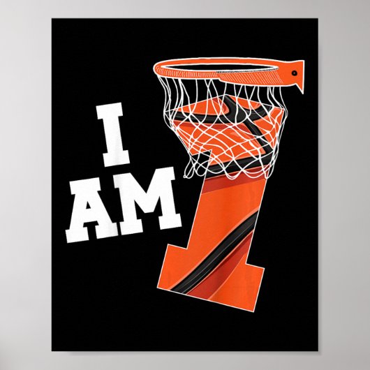 Kinder basketbal 1e verjaardagsjongen een jaar oud poster (Voorkant)