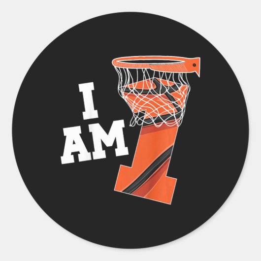 Kinder basketbal 1e verjaardagsjongen een jaar oud ronde sticker (Voorkant)