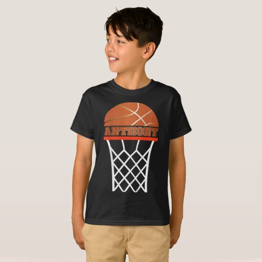 Kinder basketbal Anthony aangepaste naam cadeau vo T-shirt (Voorkant volledig)