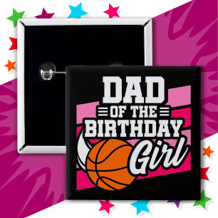 Kinder Basketbal Party Papa van de Verjaardag Meis Vierkante Button 5,1 Cm