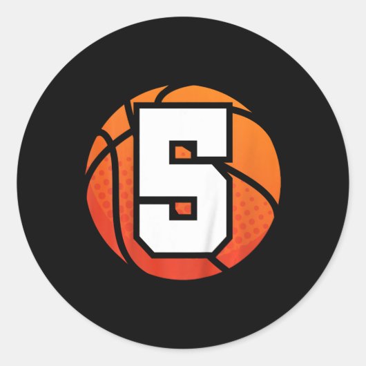 Kinder basketbal Verjaardag 5 Nummer Vijf Jaar Oud Ronde Sticker (Voorkant)