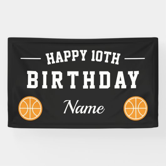 Kinder basketbal verjaardagsfeest banner (Horizontaal)