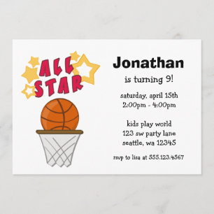 Kinder Basketball Alle Star Birthday Party Invitat Kaart