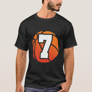 Kinder Basketball Birthday 7 Nummer zeven jaar oud T-shirt