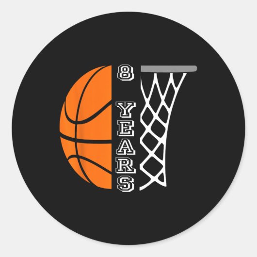 Kinder Basketball Birthday voor jongens van 8 jaar Ronde Sticker (Voorkant)