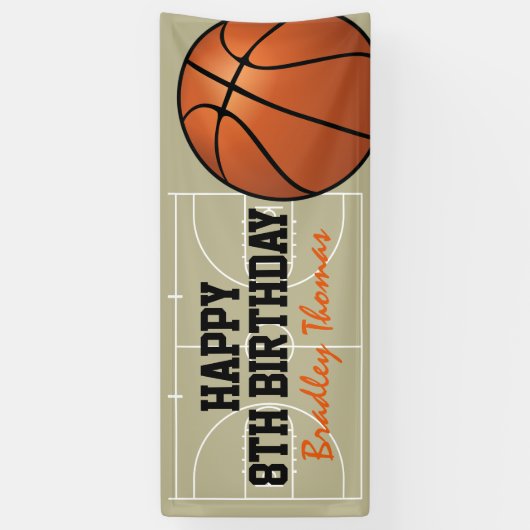 Kinder Basketball Court Birthday Party Spandoek (Verticaal)