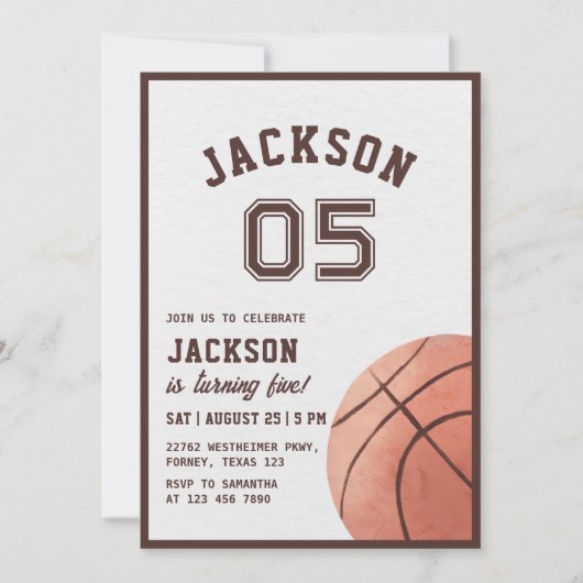 Kinder Basketball Waterverf Birthday Party Kaart (Voorkant)