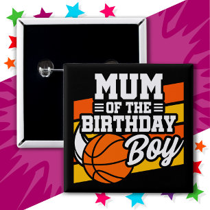 Kinder basketbalpartij Mama van de Verjaardagsjong Vierkante Button 5,1 Cm