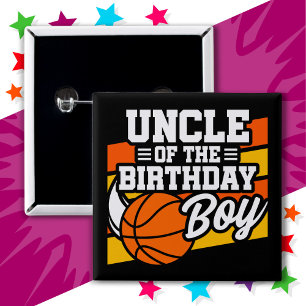 Kinder basketbalpartij Uncle of the Birthday Boy Vierkante Button 5,1 Cm