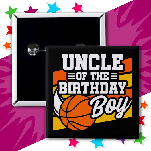 Kinder basketbalpartij Uncle of the Birthday Boy Vierkante Button 5,1 Cm