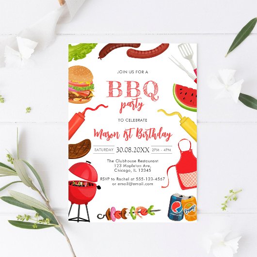 Kinder BBQ verjaardagsuitnodiging Kaart