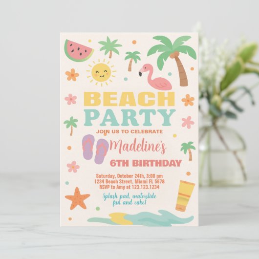 Kinder Beach Bash Verjaardag Uitnodiging & Decor (Staand voorkant)