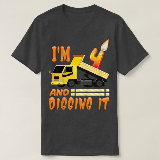 Kinder ben ik vier jaar en graaf 4 jaar bouwtruck  t-shirt (Design voorkant)