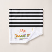Kinder benaming trein zwart-wit streep bad handdoek (Wasdoekje)