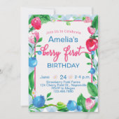 Kinder Berry First Birthday Uitnodiging aardbei (Voorkant)