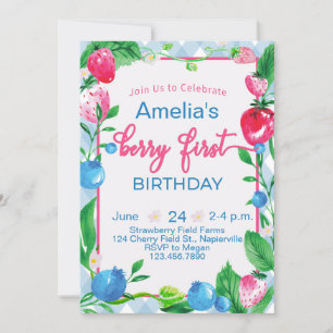 Kinder Berry First Birthday Uitnodiging aardbei