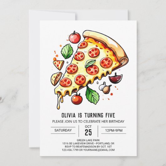 Kinder betoverde pizzaverjaardag kaart (Voorkant)