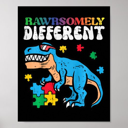 Kinder bewustwording van autisme Dino sterk afwijk Poster (Voorkant)