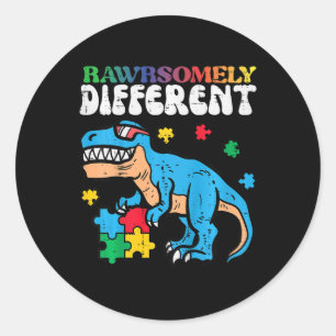 Kinder bewustwording van autisme Dino sterk afwijk Ronde Sticker