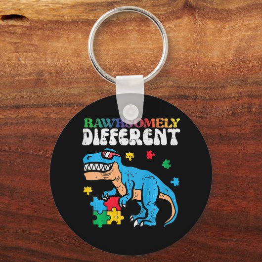 Kinder bewustwording van autisme Dino sterk afwijk Sleutelhanger (Voorkant)