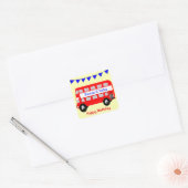 Kinder Big Red Bus Gelukkig Verjaardag Vierkante Sticker (Envelop)