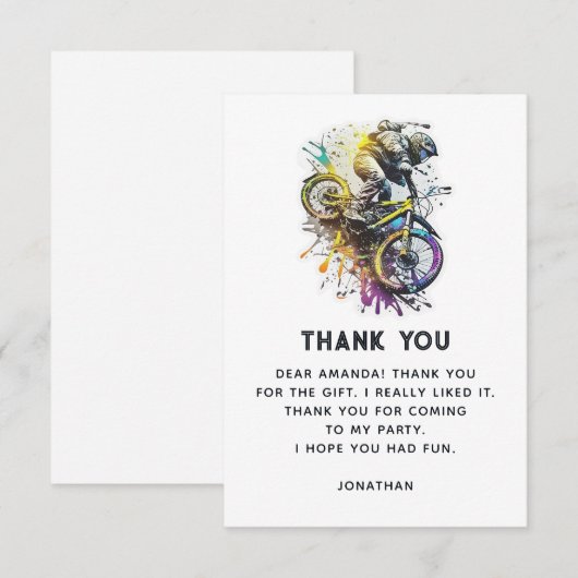 Kinder Bike BMX Party. Extreme avontuurverjaardag Bedankkaart (Voorkant / Achterkant)