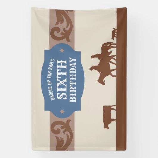 Kinder Blauw/Bruin Western Thema Verjaardagsfeest Spandoek (Verticaal)