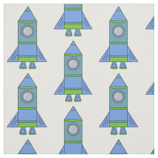 Kinder blauw en groen Rocket Space Pattern Stof (Swatch)