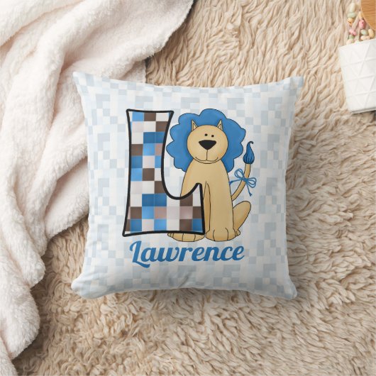 Kinder blauw patchwork Lion Monogram Letter L Kussen (Deken)