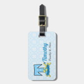 Kinder blauw schildpad Monogram T Bagagelabel (Voorkant verticaal)