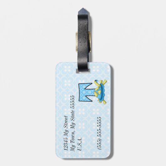 Kinder blauw schildpad Monogram T Bagagelabel (Achterkant verticaal)