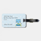 Kinder blauw schildpad Monogram T Bagagelabel (Achterkant horizontaal)