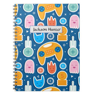 Kinder blauw videospelpatroon notitieboek