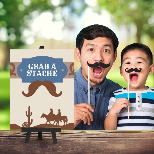 Kinder Blauw Western "Pak een stache" Party Favor Poster