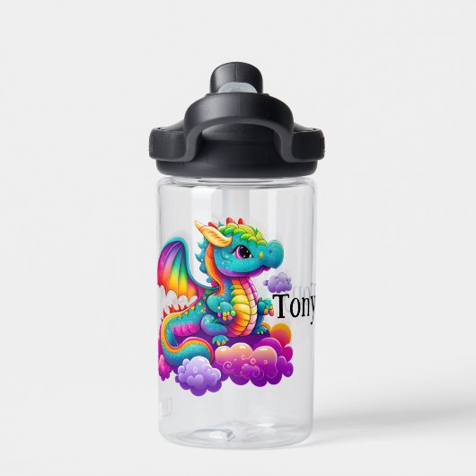 Kinder blauwe draak personaliseren waterfles (Achterkant)