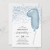 Kinder Blauwe Eerste Ballonuitnodiging Kaart (Voorkant)