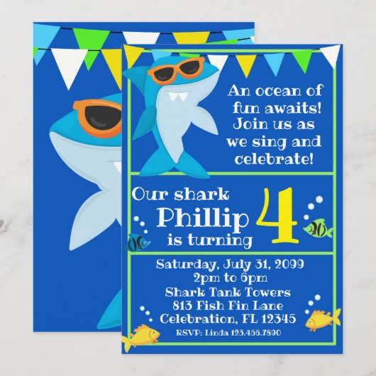Kinder Blauwe Haai Fintastische Verjaardag Kaart (Voorkant / Achterkant)