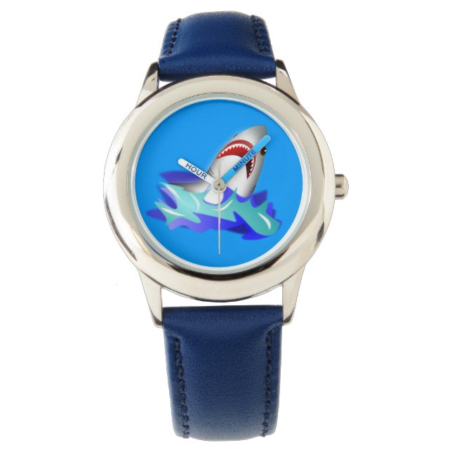 Kinder blauwe haai horloge (Voorkant)
